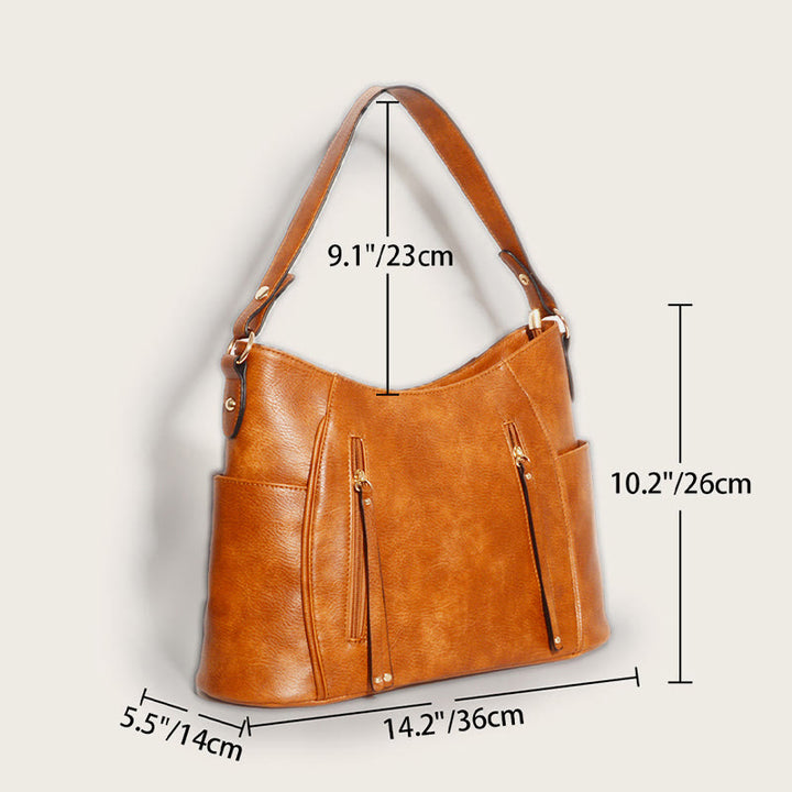 Elegant Shoulder Bag For Women Double Zipper Tassel Leather Purse