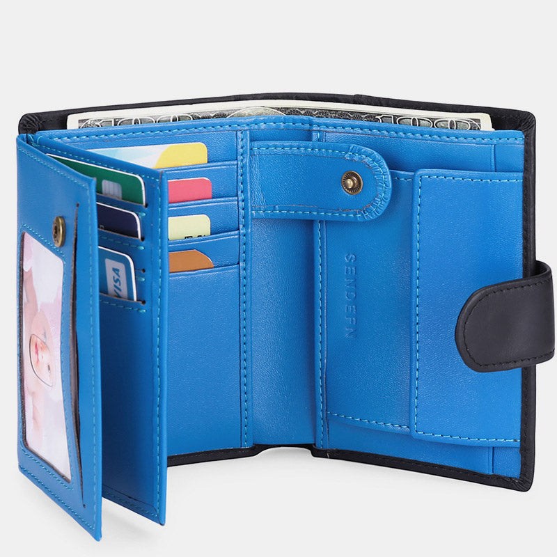 Genuine Leather RFID Blocking Small Wallet Card Case Purse - DodgerBlue - image 1