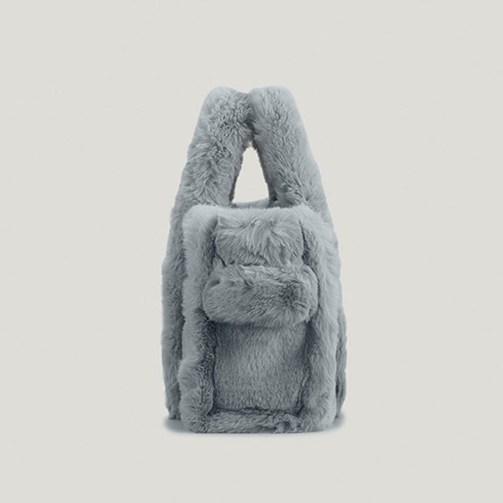Solid Plush Handbag For Winter Soft Wide Strap Crossbody Bag