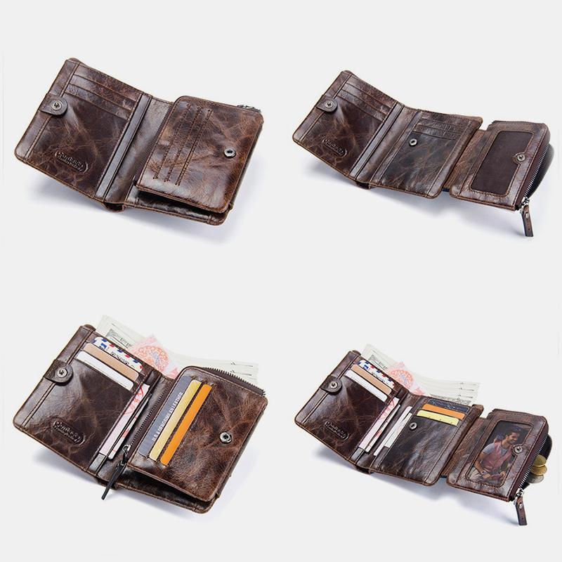 High Capacity Vintage Leather Trifold Wallet