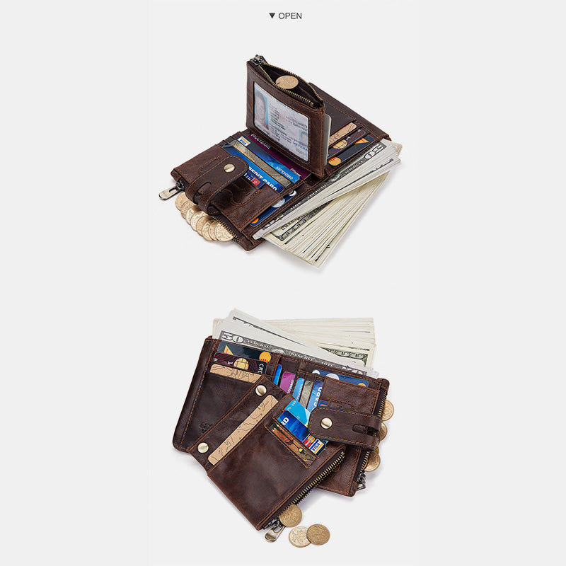 Multifunctional Genuine Leather RFID Bifold Wallet