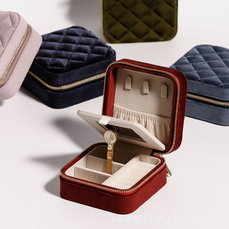 Storage Bag for Women Luxury with Mirror Mini Jewelry Box - DarkRed - Small Mirror - image 0