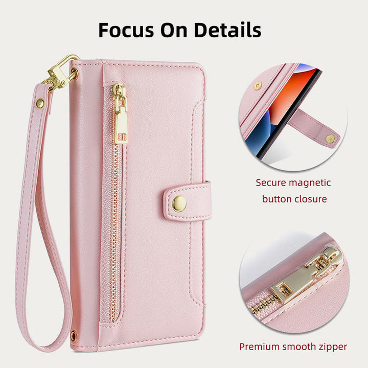Faux Leather Wallet Case Phone Case for iPhone with Shoulder Strap