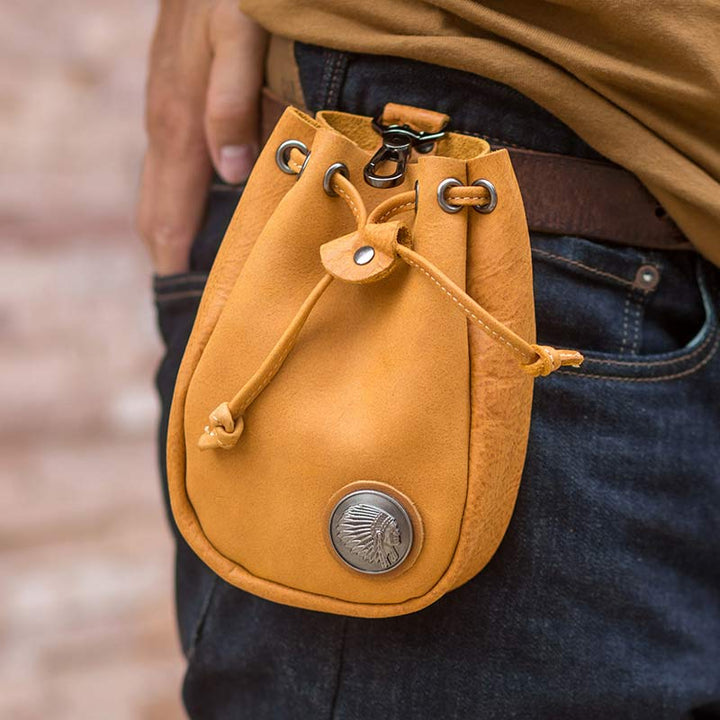 Retro Unisex Waist Pouch Small Drawstring Leather Belt Bag