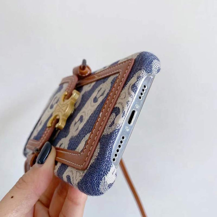 Vintage iPhone Card Holder Case Cell Phone Bag with Neck Strap