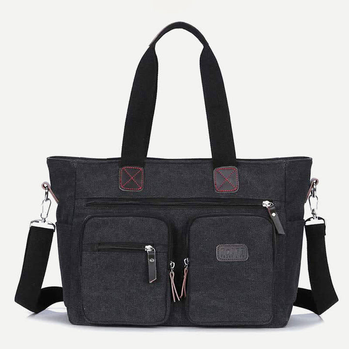Multi-Pocket Tote Handbag for Women Men Retro Canvas Laptop Bag