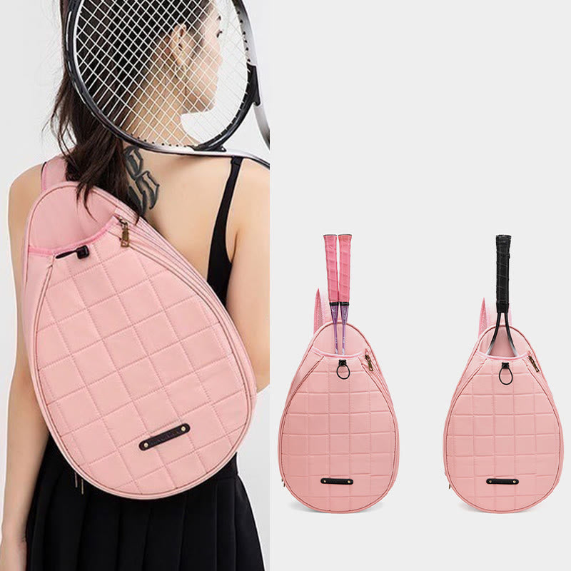 Racket Bag For Women Plaid Pattern Waterproof Polyester Crossbody Bag - Pink - image 0