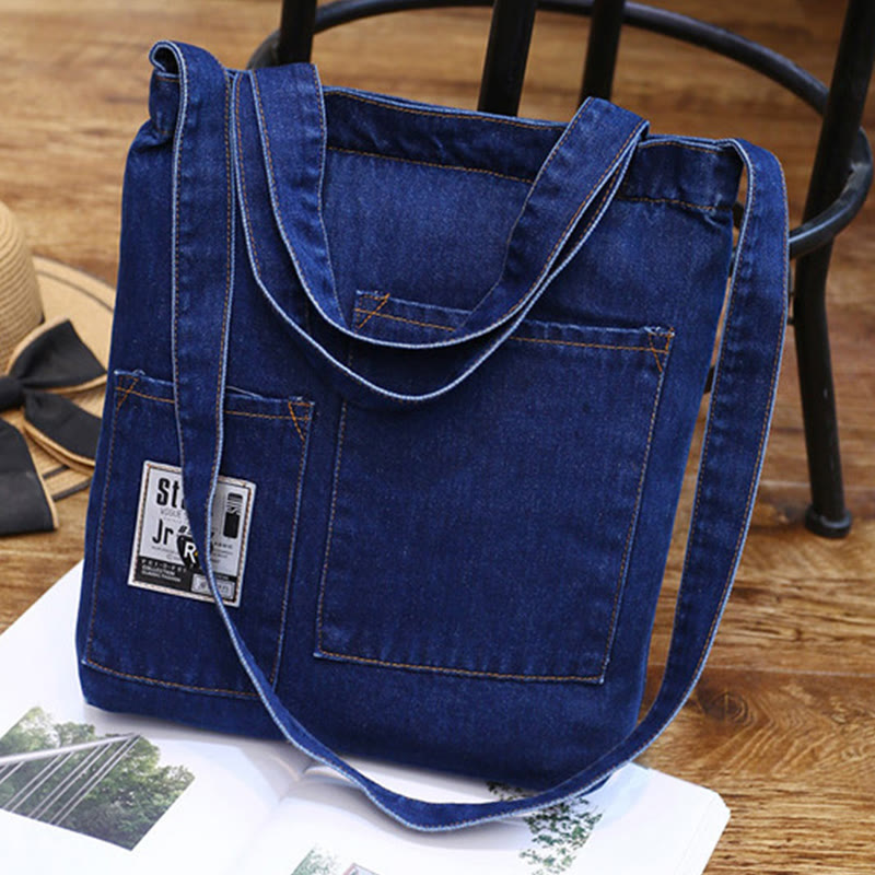 Denim Tote For Outing Retro Canvas Ripped Crossbody Bag - # A - DarkBlue - image 9