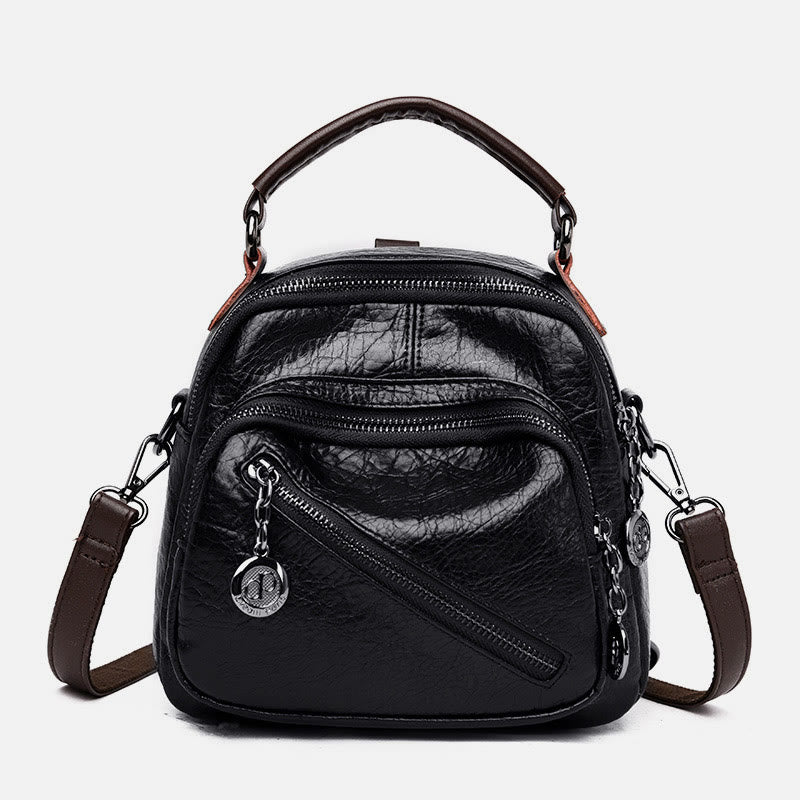 Multi-function Soft Faux Leather Shoulder Bag Convertible Backpack Purse - Black - image 14