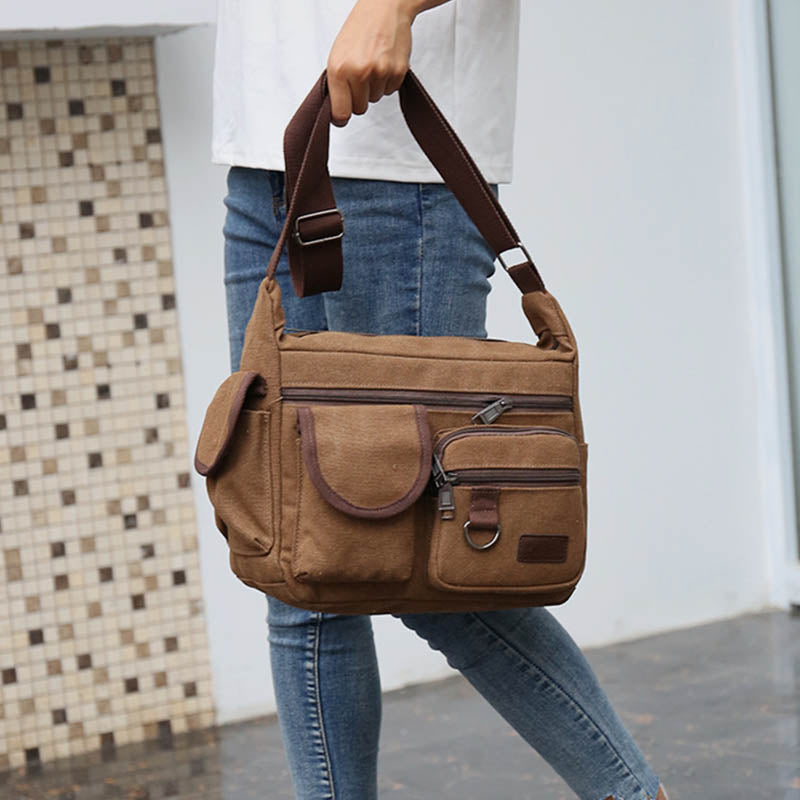 Canvas Multi-Pocket Retro Large Crossbody Bag