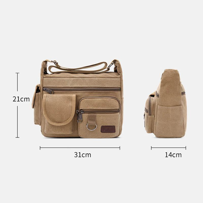 Canvas Multi-Pocket Retro Large Crossbody Bag