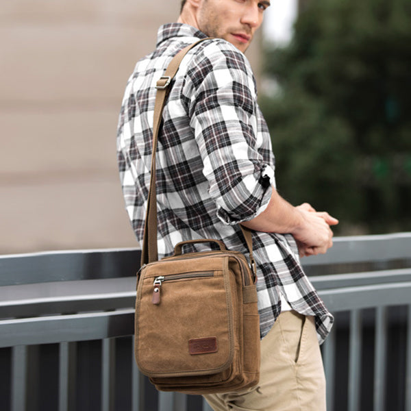 Retro Canvas Messenger Bag Multifunctional Business Crossbody Bag for Men