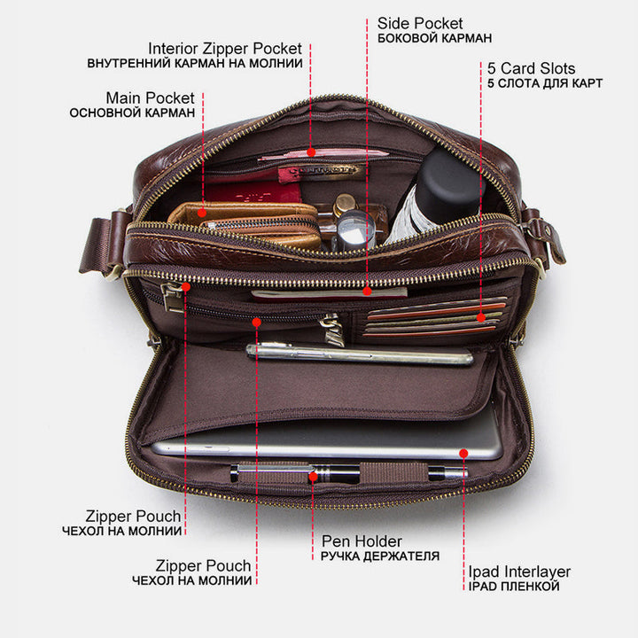 Genuine Leather Large Capacity Multi-Pocket Crossbody Bag