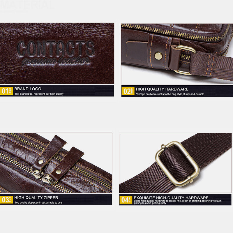 Genuine Leather Large Capacity Multi-Pocket Crossbody Bag