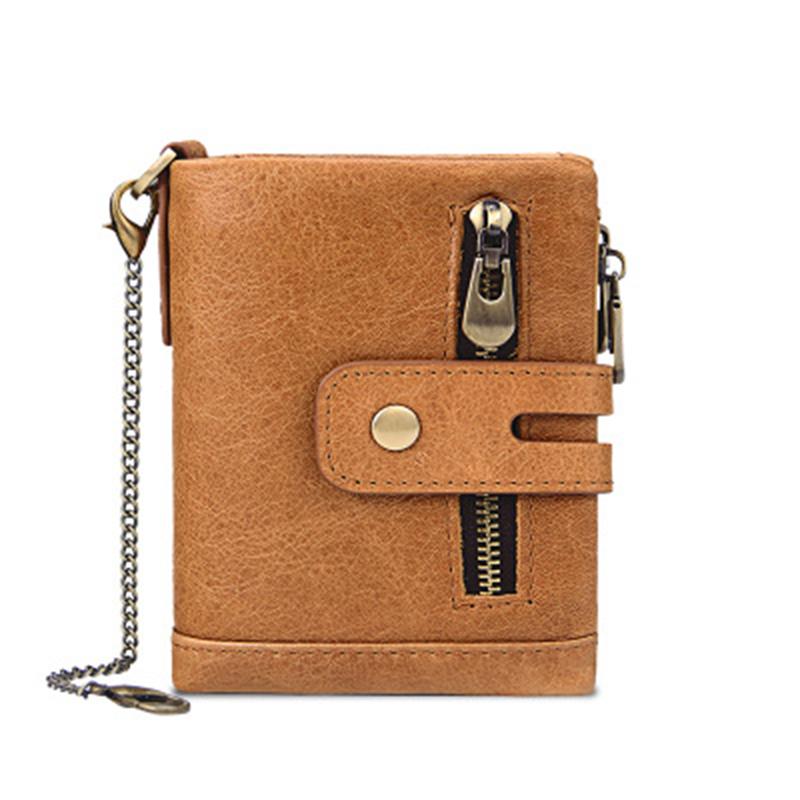 RFID Leather Trifold Wallet With Anti-Theft Chain