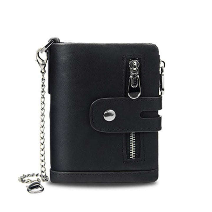 RFID Leather Trifold Wallet With Anti-Theft Chain