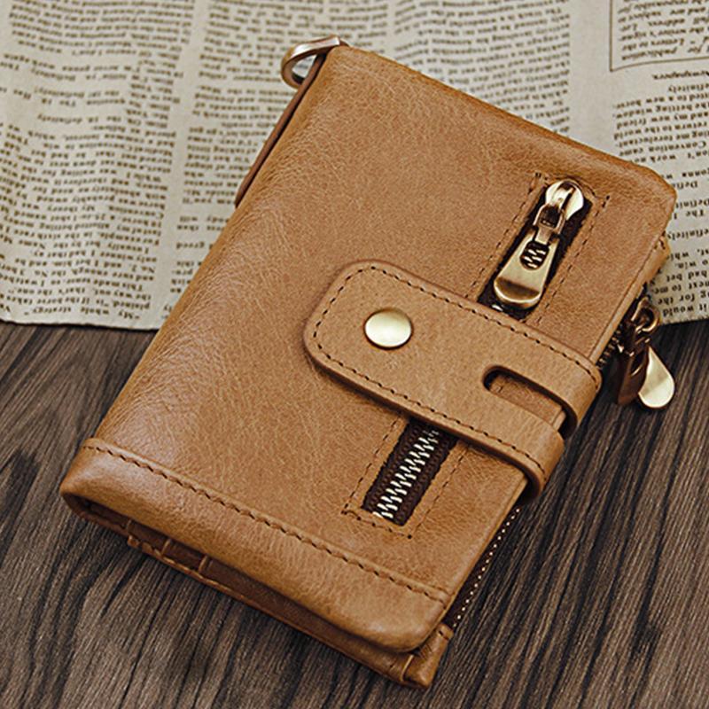 RFID Leather Trifold Wallet With Anti-Theft Chain