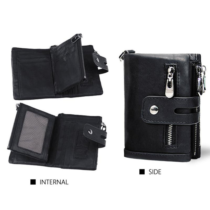 RFID Leather Trifold Wallet With Anti-Theft Chain