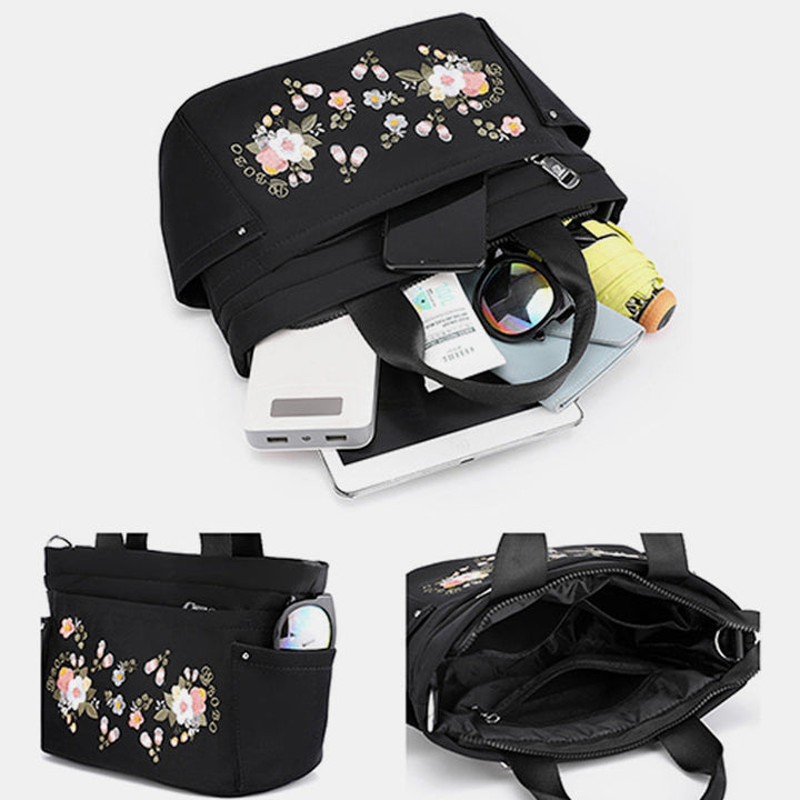 Multi-Pocket Flower Embroideried Handbag Crossbody Bag