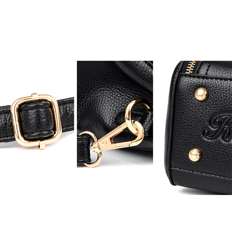 Double Compartment Top Handle Satchel Leather Crossbody Bag Purse Handbag