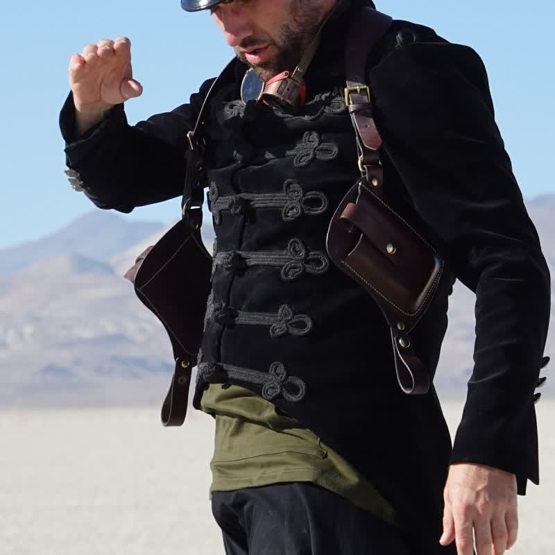 Leather Shoulder Holster Double Pocket Shoulder Strap Vest Pouch Bag