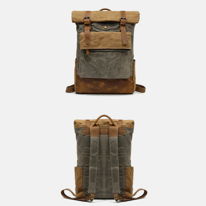 Canvas Leather Backpack Rucksack for College Weekend Travel Fit 15.6 Inch Laptops