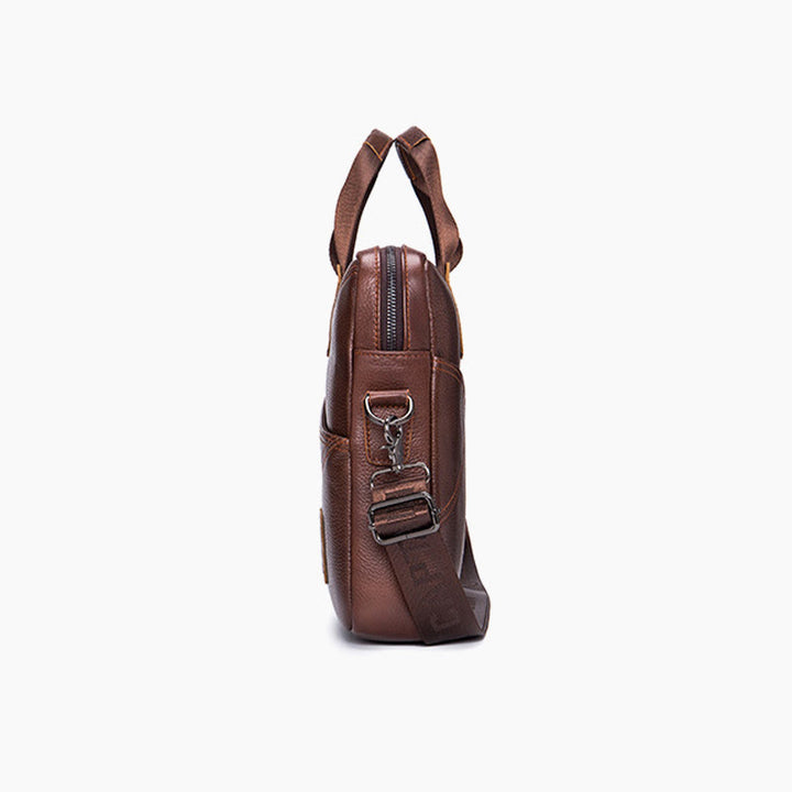 Briefcase For Men Business Solid Color Genuine Leather Crossbody Bag