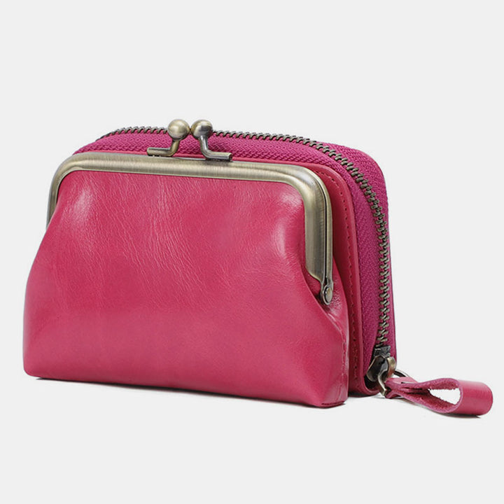Retro Card Case Coin Purse Wallet Mini Handbag Zipper for Women - DeepPink - image 0