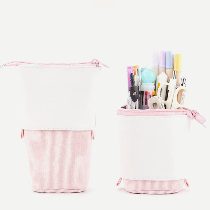 Pencil Case for Student Corduroy Pull-Down Telescopic Simple Pen Bag