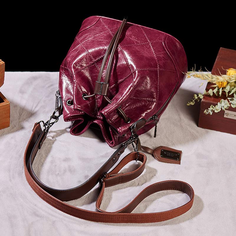 Womens Drawstring Bucket Hobo Handbag Crossbody Shoulder Bag with 2 Detachable Straps