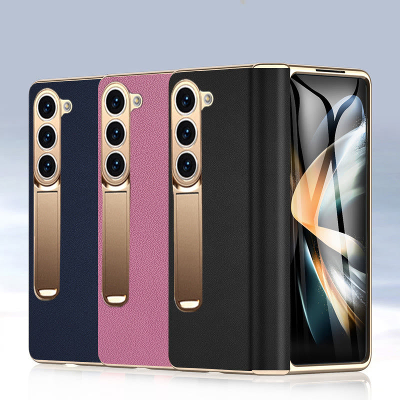 Z Fold 5 Phone Case Leechi Grain Genuine Leather With Screen Film Case