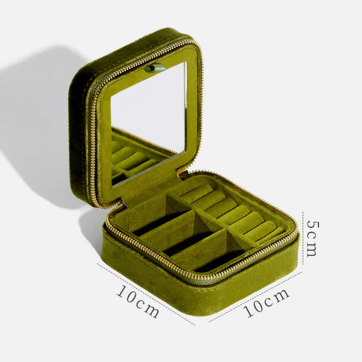 Storage Bag for Women Luxury with Mirror Mini Jewelry Box - Olive - Big Mirror - image 11