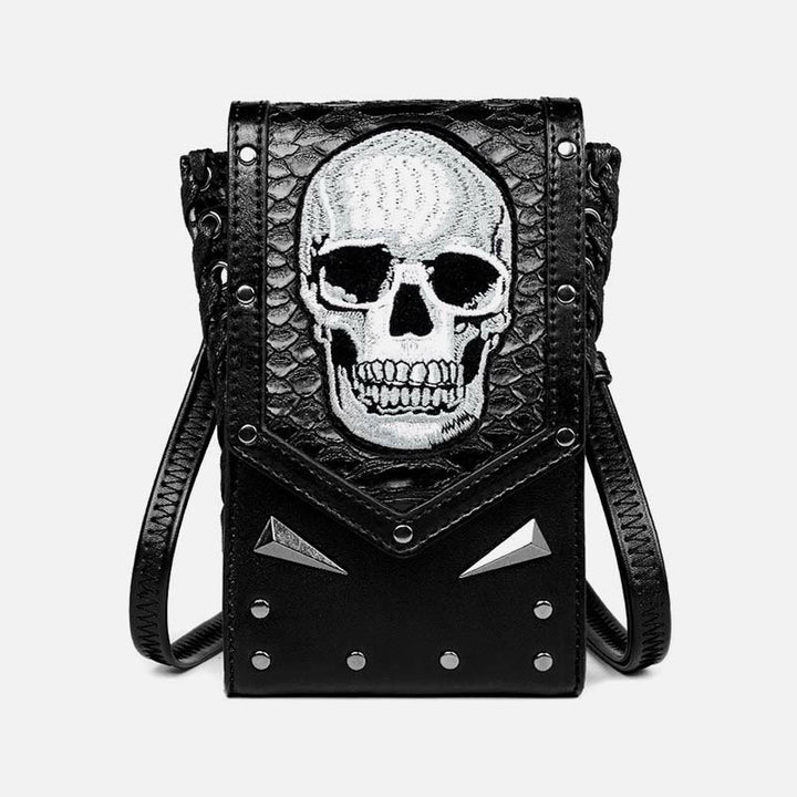 Faux Leather Skull Phone Bag  Waist Pack Punk Style Crossbody Purse