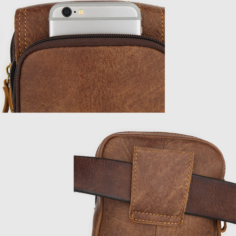Waist Bag For Men Daily Outdoor Retro Real Leather Belt Loop Pouch