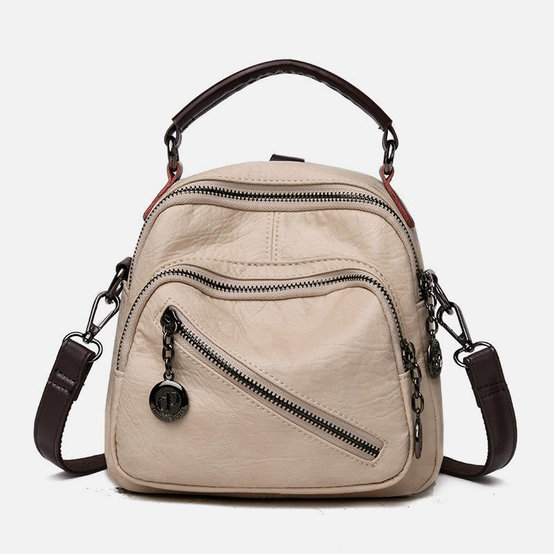 Multi-function Soft Faux Leather Shoulder Bag Convertible Backpack Purse - BlanchedAlmond - image 0