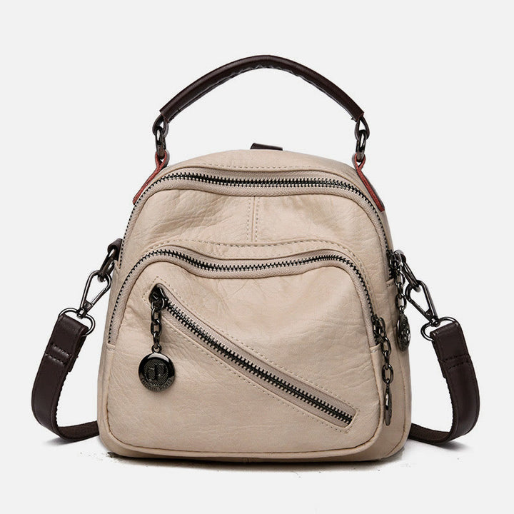 Multi-function Soft Faux Leather Shoulder Bag Convertible Backpack Purse - BlanchedAlmond - image 0
