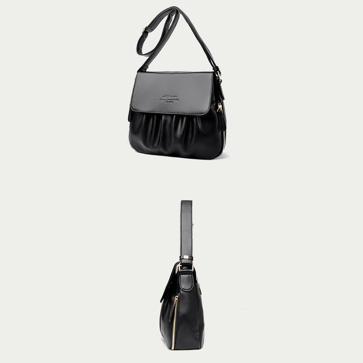 Leisure Crossbody Bag For Women Pleated Style Lightweight Leather Bag