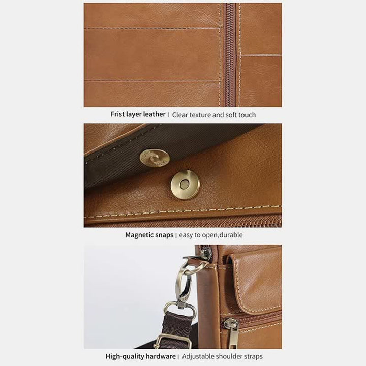 Real Leather Small Messenger Crossbody Bag for Men with Multiple Pockets