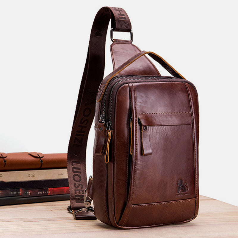 Waterproof Real Leather Retro Sling Bag