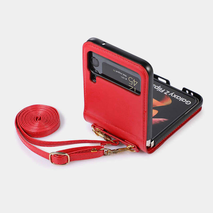 Phone Case For Z Flip 4 Crossbody Clamshell Leather Protection Case