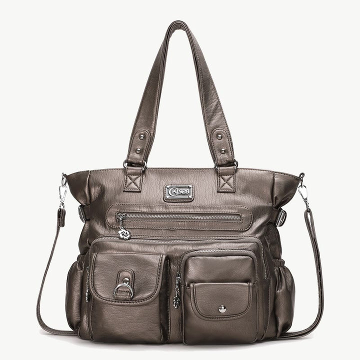 Women Large Underarm Tote Multiple Pockets Two Use Crossbody Bag - RosyBrown - image 13