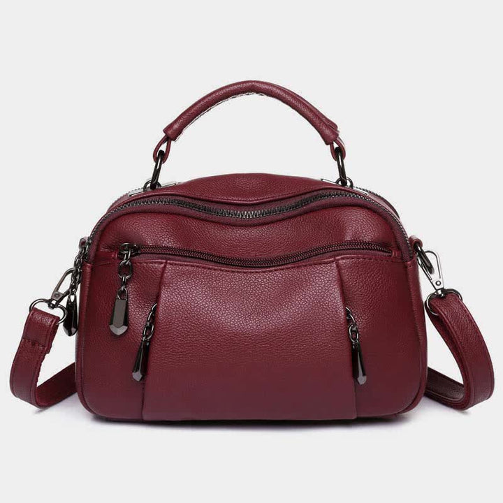 Multi-Pocket Leather Crossbody Purse for Women Small Top Handle Satchel Handbag