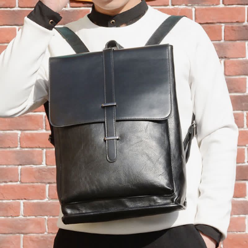 Mens Backpack Purse PU Leather Laptop Backpack Travel Business College Bookbag - image 0