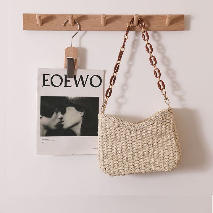 Shoulder Bag For Women Solid Color Seaside Holiday Straw Bag