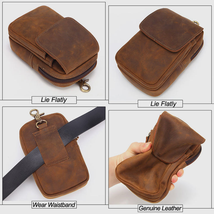 Waist Bag For Men Outdoor Retro Genuine Leather Hanging EDC Pouch