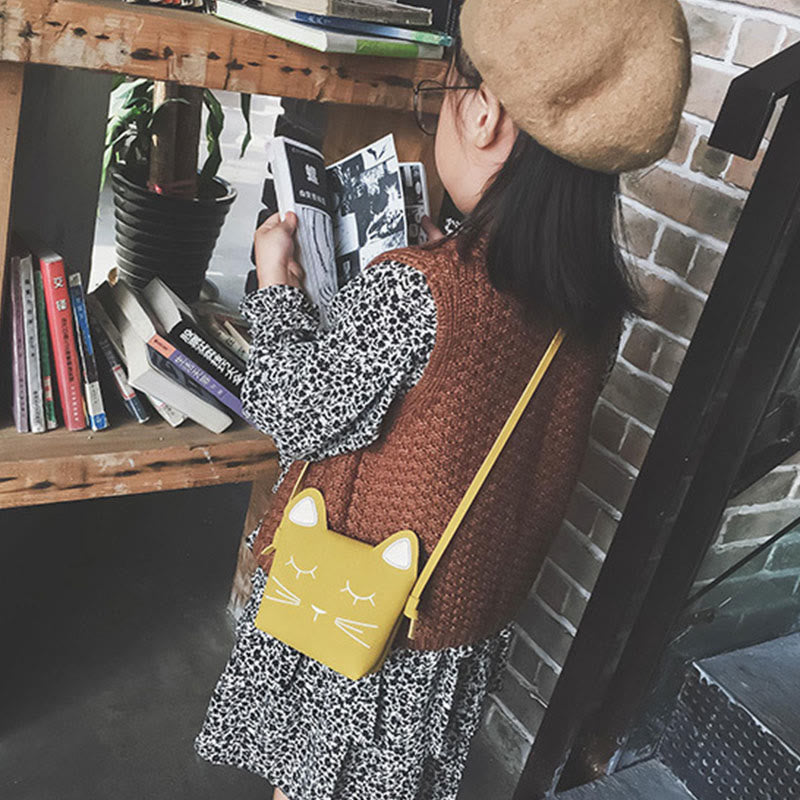 Cute Mini Kitten Crossbody Bag For Kids Small Leather Purse