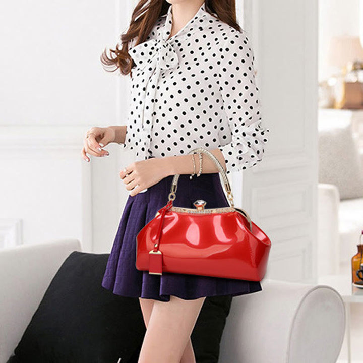 Plain Color Tote Ladies Glossy Patent Leather Crossbody Bag Handbag