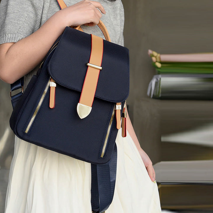 Nylon Backpack For Women Solid Color Large Capacity Leisure Bag