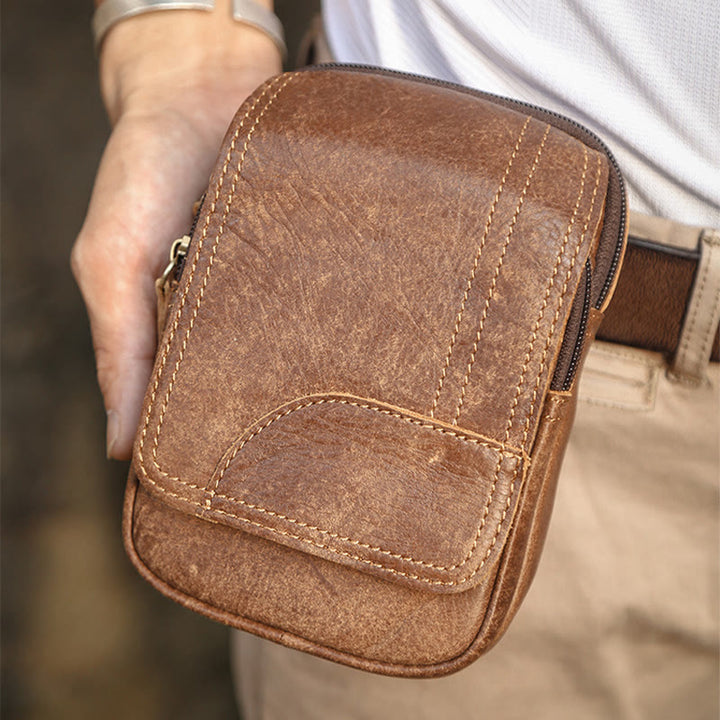 Waist Bag For Men Daily Outdoor Retro Real Leather Belt Loop Pouch