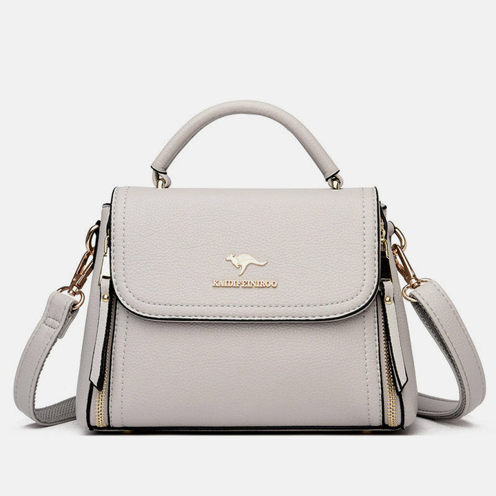 Double Compartment Top Handle Satchel Leather Crossbody Bag Purse Handbag